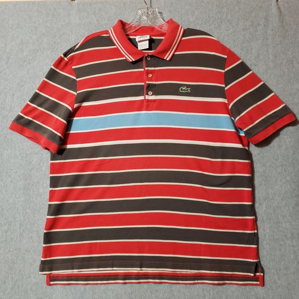 🚫SOLD🚫Lacoste green and orange stripped Polo shirt short sleeve men size 6